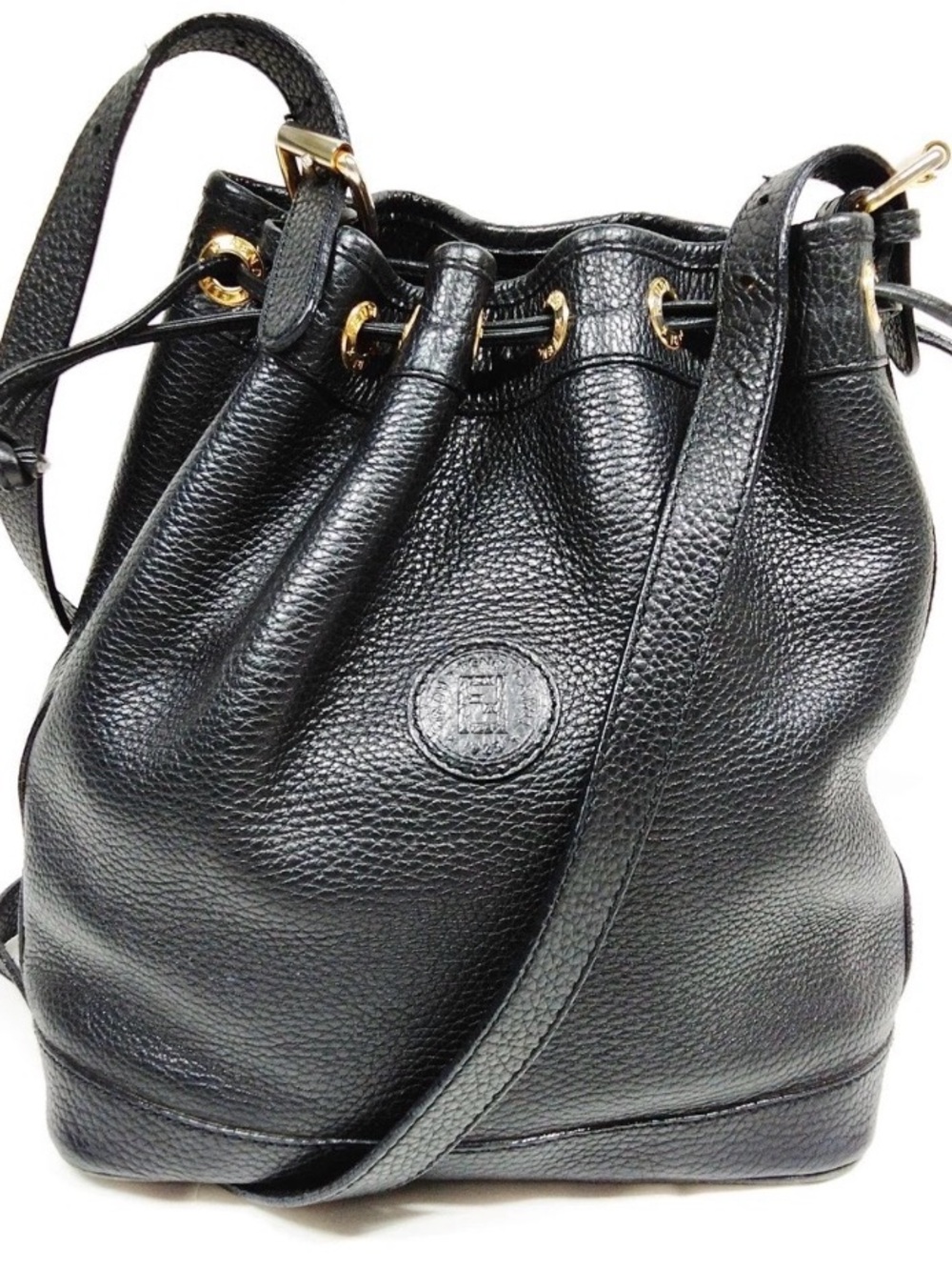 Vintage Fendi Black Leather Bucket bag with Gold Hardware